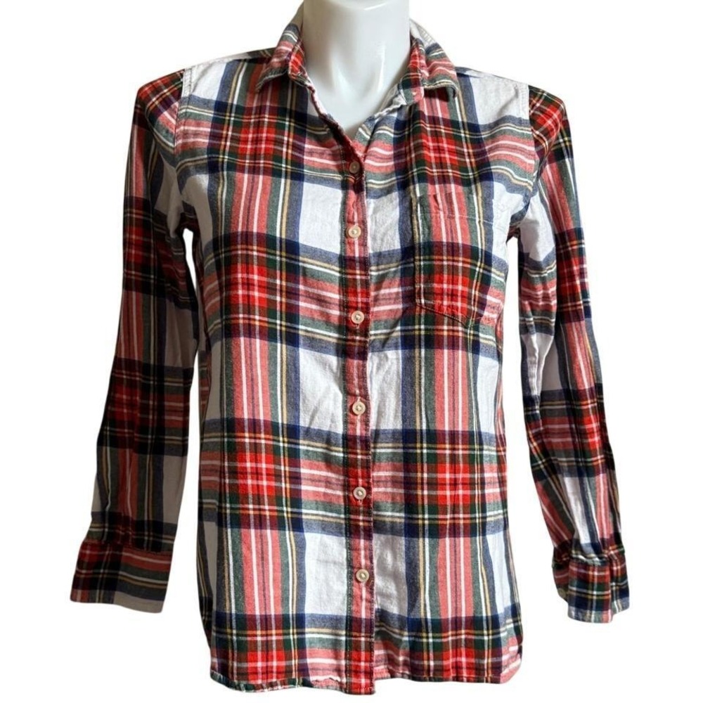 Old Navy The Classic Shirt Womens Red White Blue Plaid Flannel Button Down Large